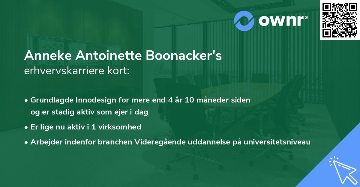 Anneke Antoinette Boonacker's erhvervskarriere kort
