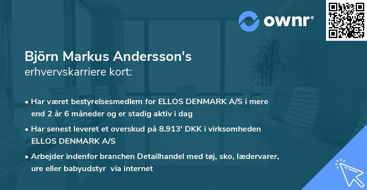 Björn Markus Andersson's erhvervskarriere kort