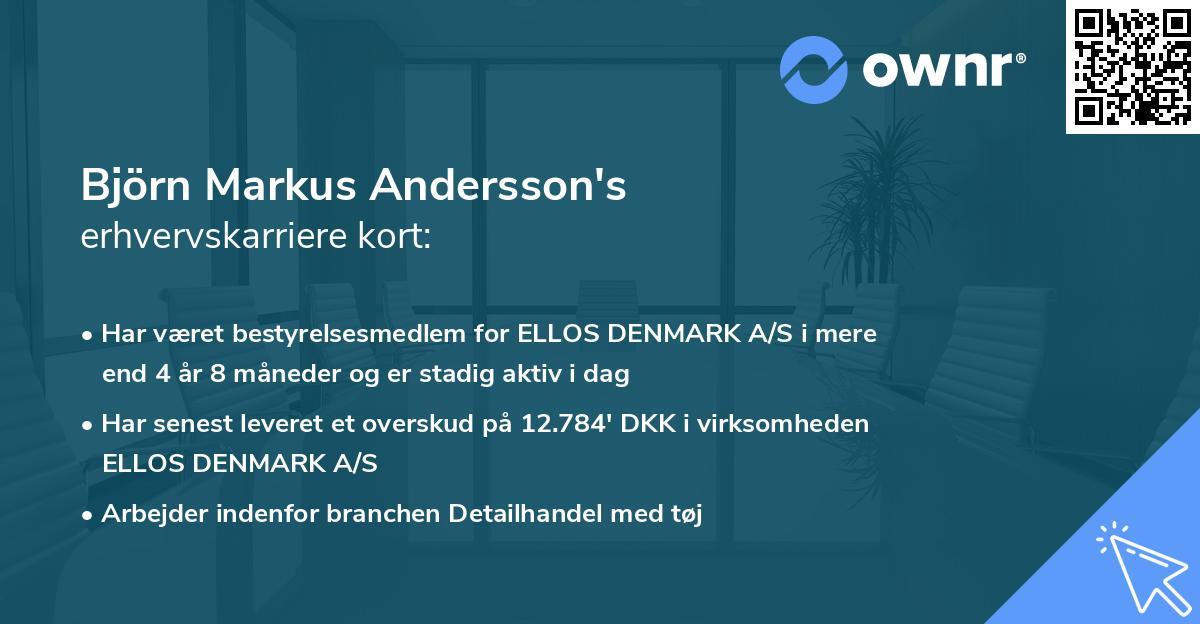 Björn Markus Andersson's erhvervskarriere kort