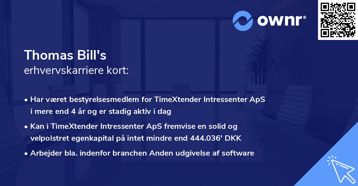 Thomas Bill's erhvervskarriere kort