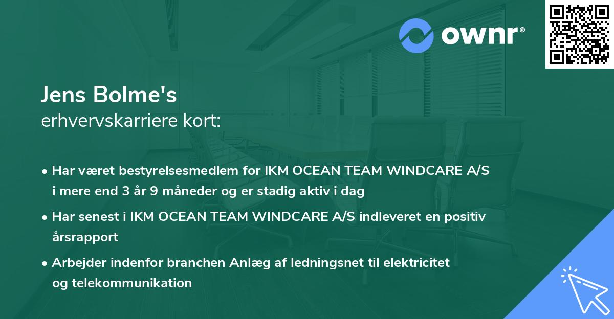 Jens Bolme's erhvervskarriere kort