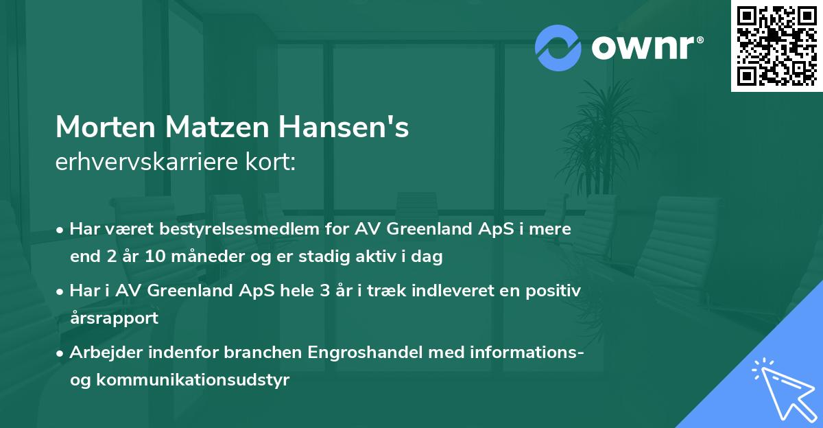 Morten Matzen Hansen's erhvervskarriere kort