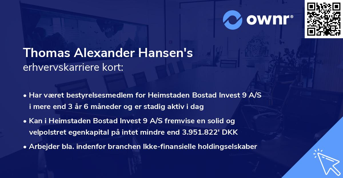 Thomas Alexander Hansen's erhvervskarriere kort