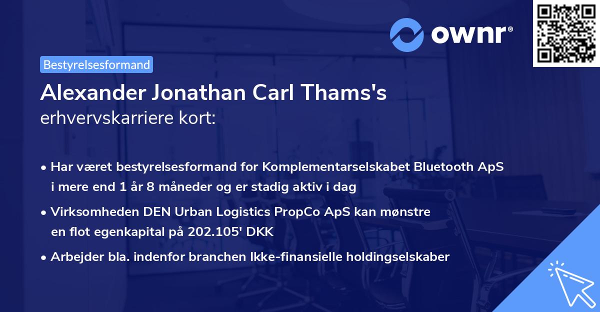 Alexander Jonathan Carl Thams's erhvervskarriere kort