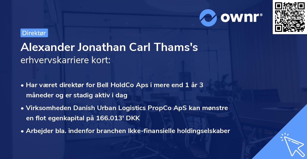 Alexander Jonathan Carl Thams's erhvervskarriere kort