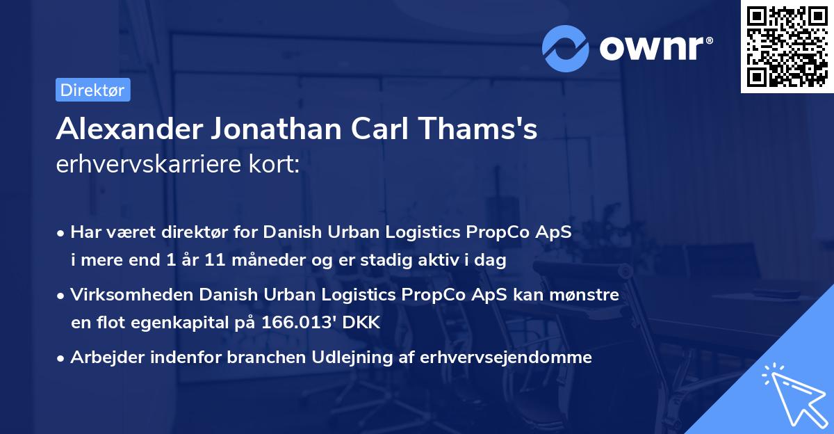 Alexander Jonathan Carl Thams's erhvervskarriere kort