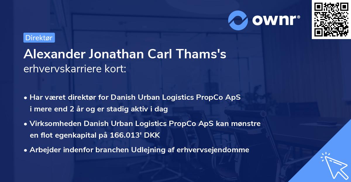 Alexander Jonathan Carl Thams's erhvervskarriere kort