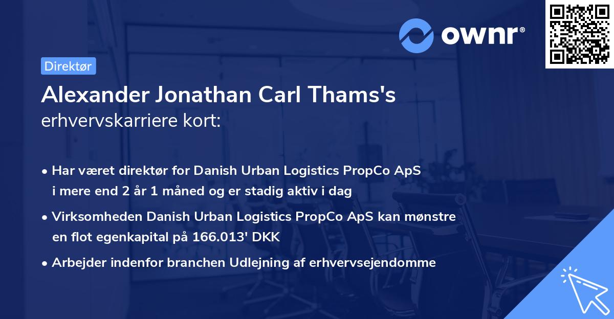 Alexander Jonathan Carl Thams's erhvervskarriere kort