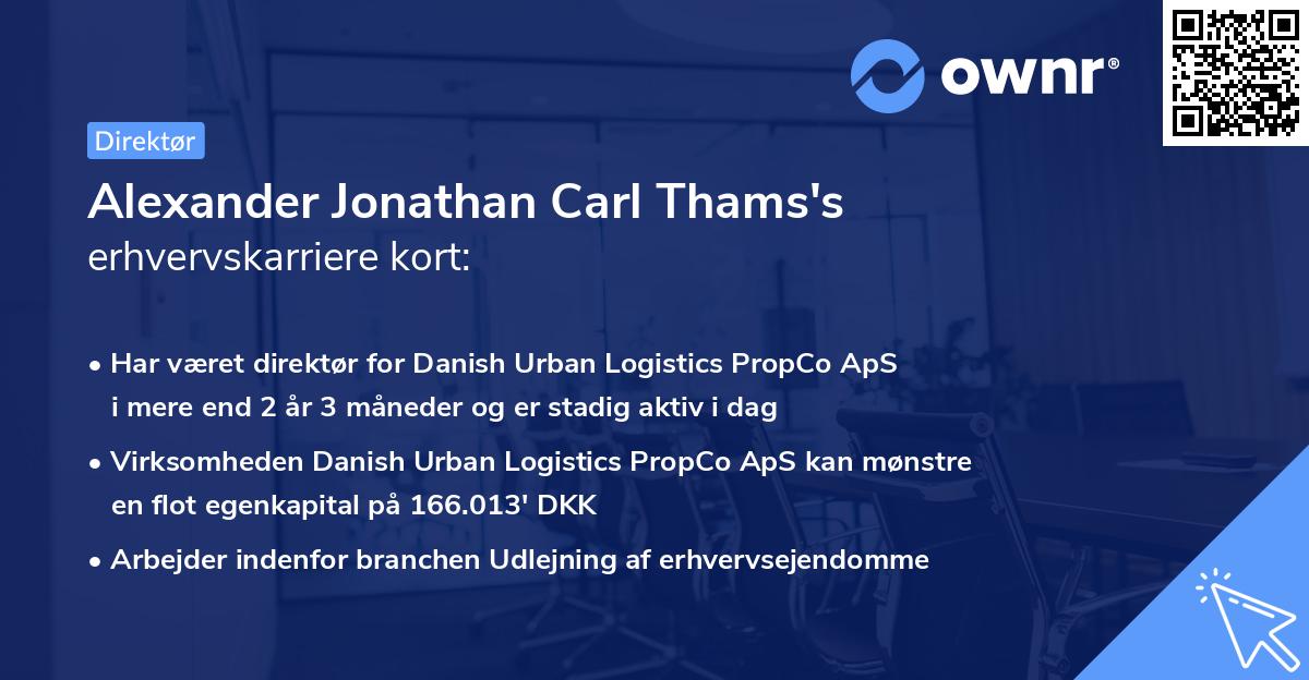 Alexander Jonathan Carl Thams's erhvervskarriere kort