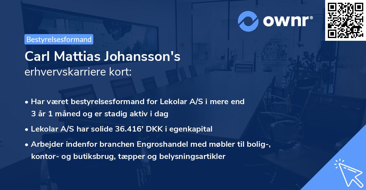 Carl Mattias Johansson's erhvervskarriere kort
