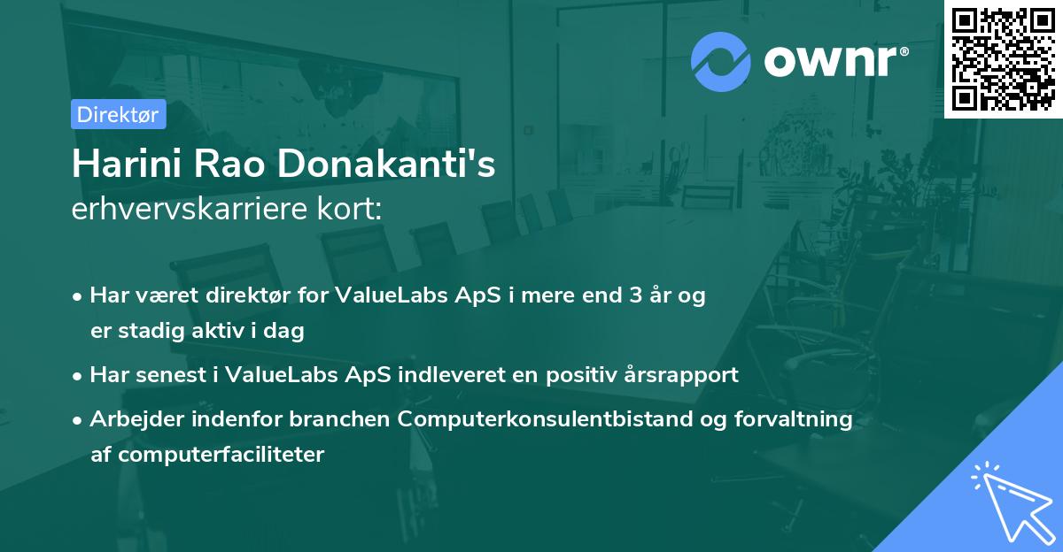 Harini Rao Donakanti's erhvervskarriere kort