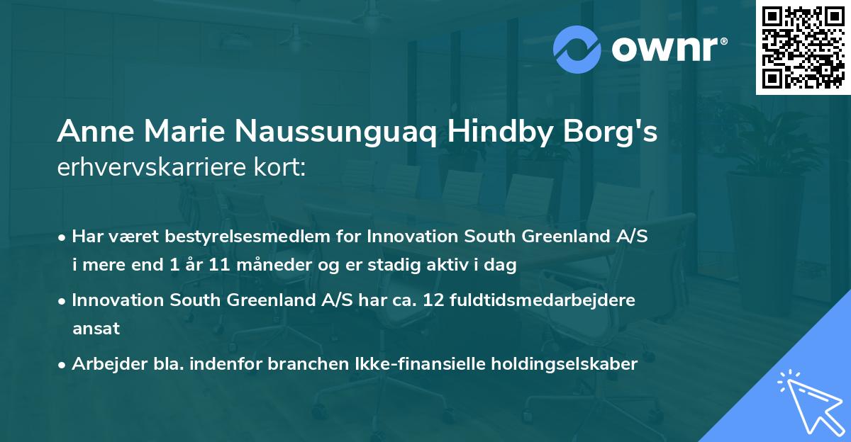 Anne Marie Naussunguaq Hindby Borg's erhvervskarriere kort