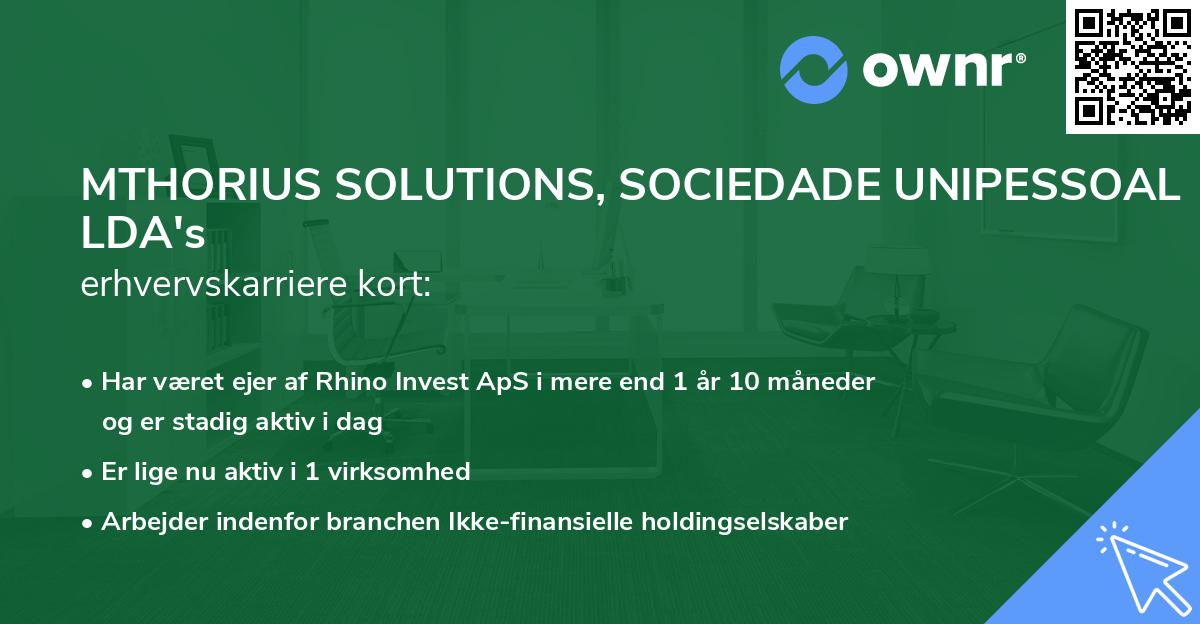 MTHORIUS SOLUTIONS, SOCIEDADE UNIPESSOAL LDA's erhvervskarriere kort