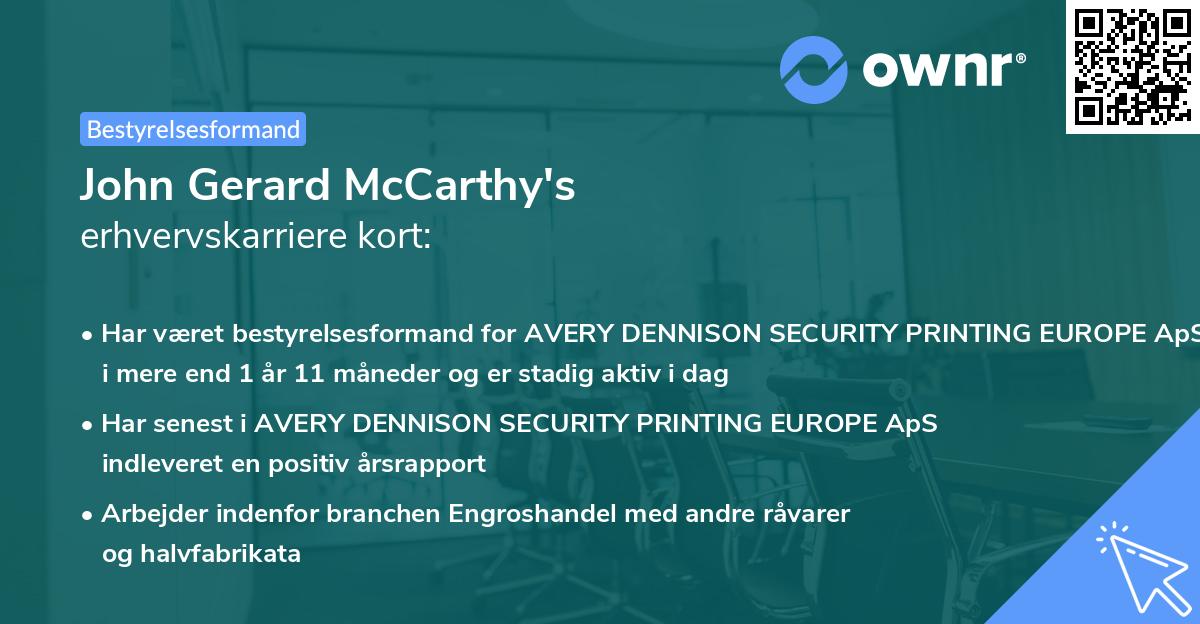John Gerard McCarthy's erhvervskarriere kort