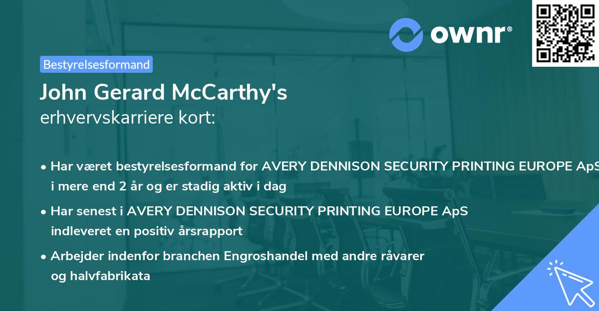 John Gerard McCarthy's erhvervskarriere kort