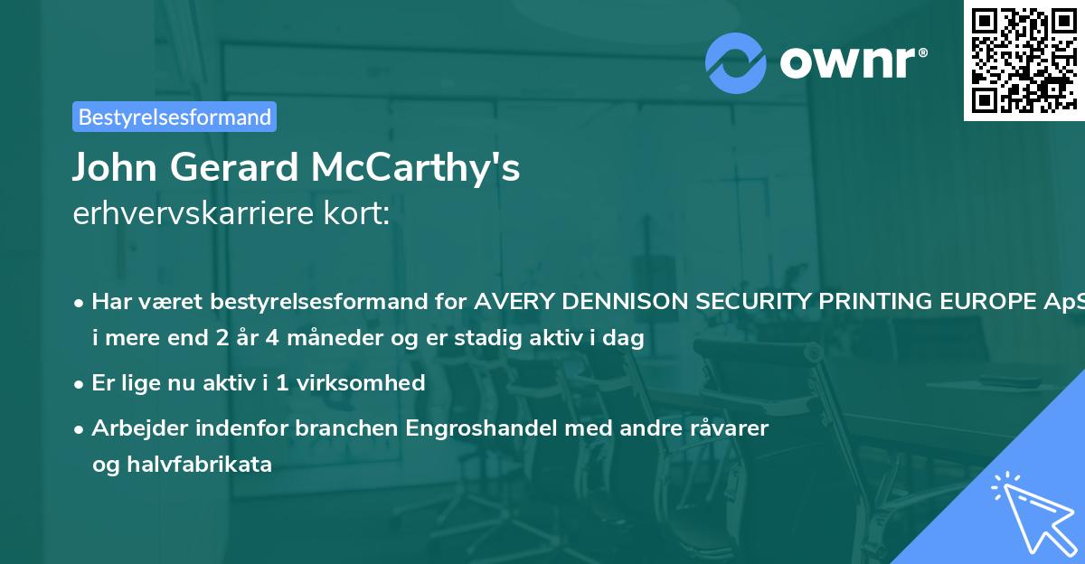 John Gerard McCarthy's erhvervskarriere kort