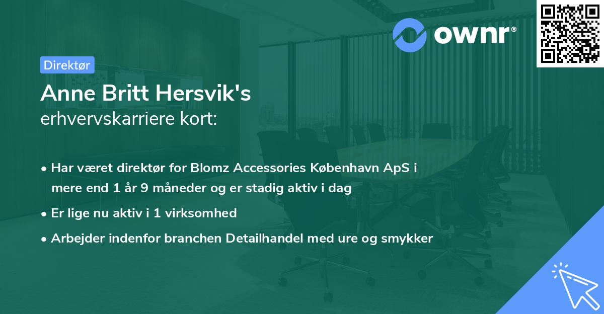 Anne Britt Hersvik's erhvervskarriere kort