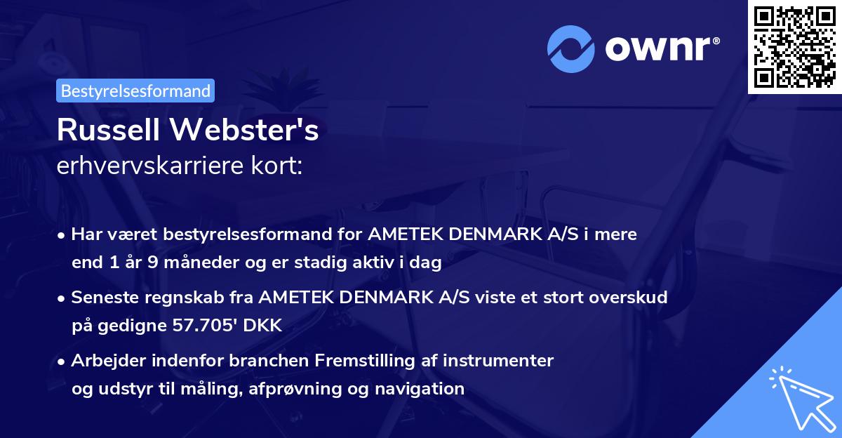 Russell Webster's erhvervskarriere kort
