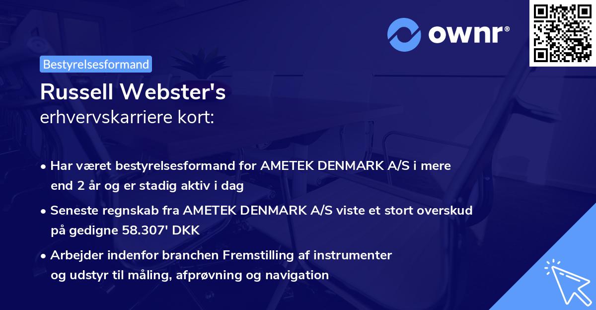 Russell Webster's erhvervskarriere kort