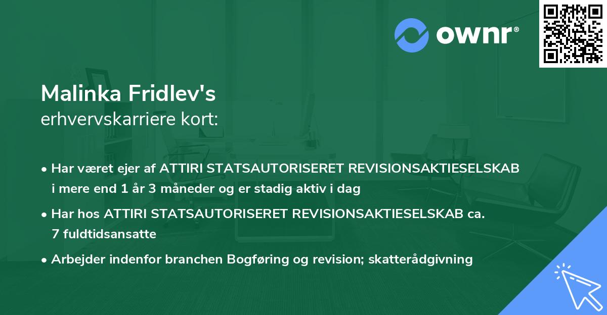 Malinka Fridlev's erhvervskarriere kort