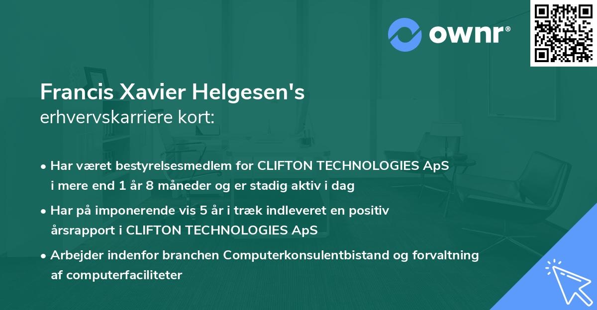 Francis Xavier Helgesen's erhvervskarriere kort