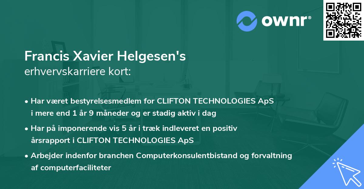 Francis Xavier Helgesen's erhvervskarriere kort