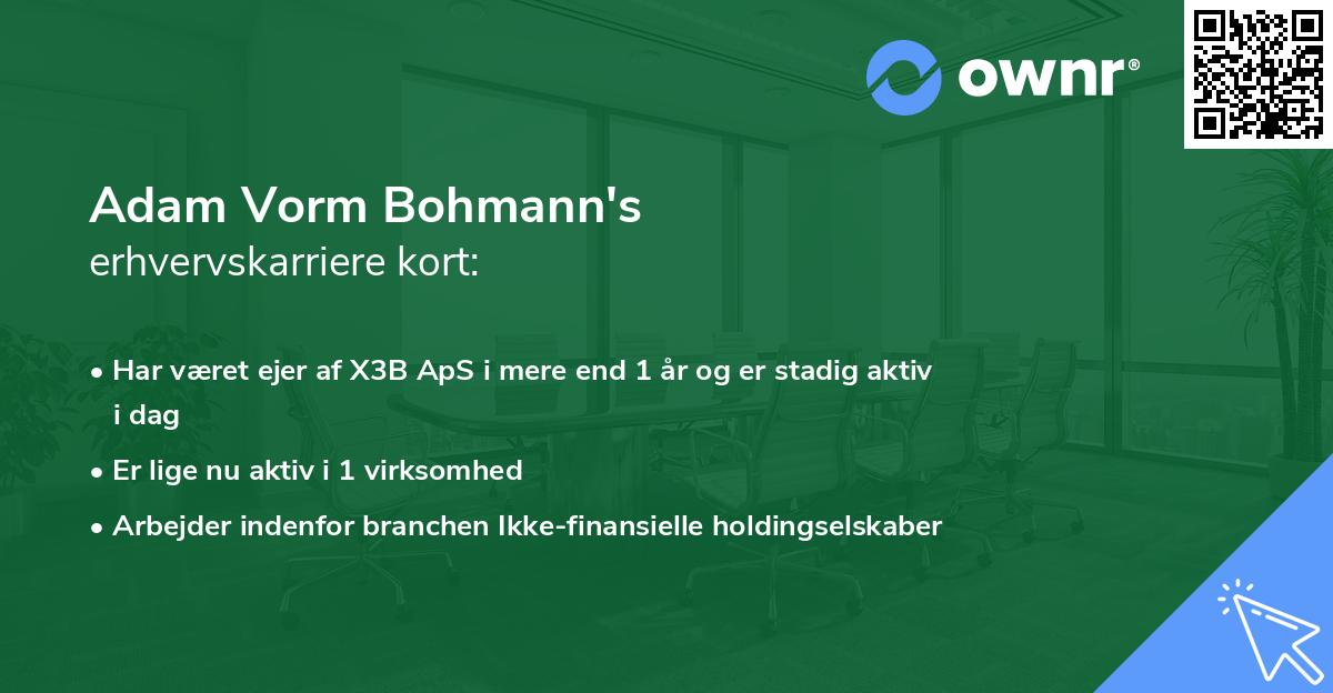 Adam Vorm Bohmann's erhvervskarriere kort