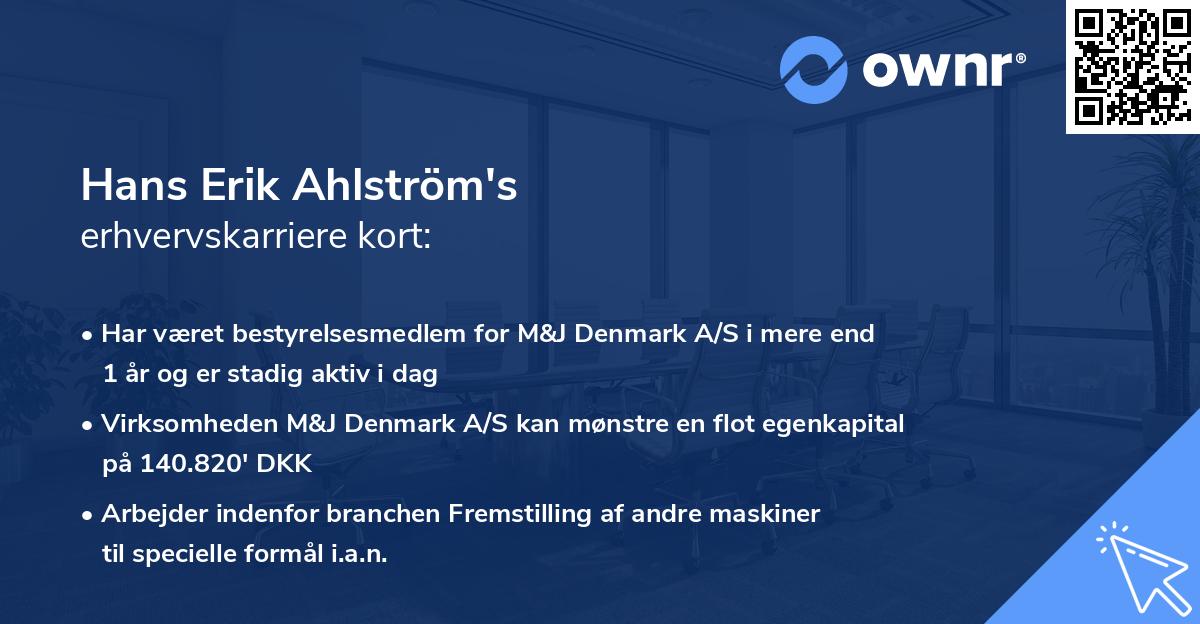 Hans Erik Ahlström's erhvervskarriere kort