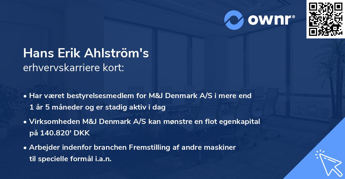 Hans Erik Ahlström's erhvervskarriere kort