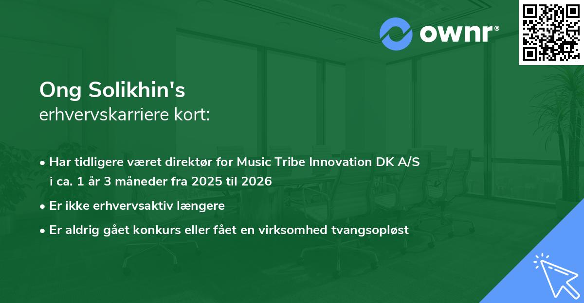 Ong Solikhin's erhvervskarriere kort
