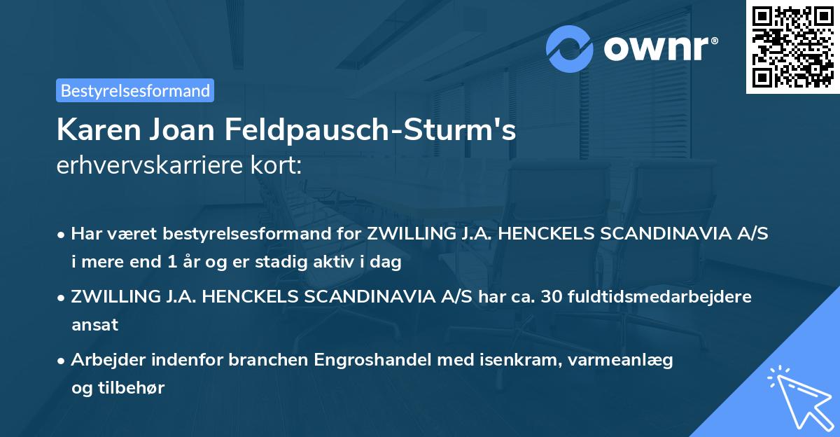 Karen Joan Feldpausch-Sturm's erhvervskarriere kort