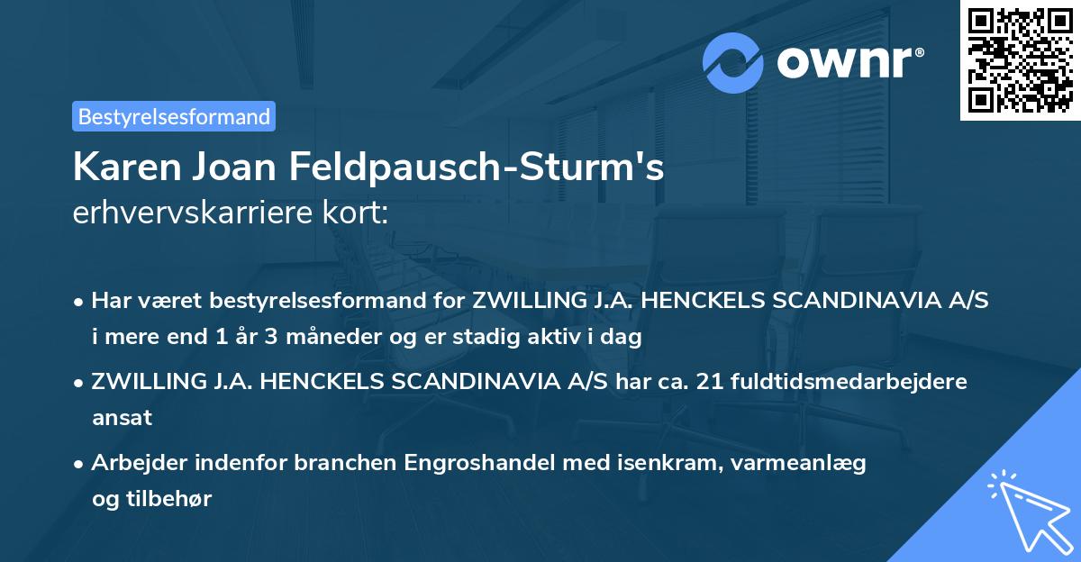 Karen Joan Feldpausch-Sturm's erhvervskarriere kort