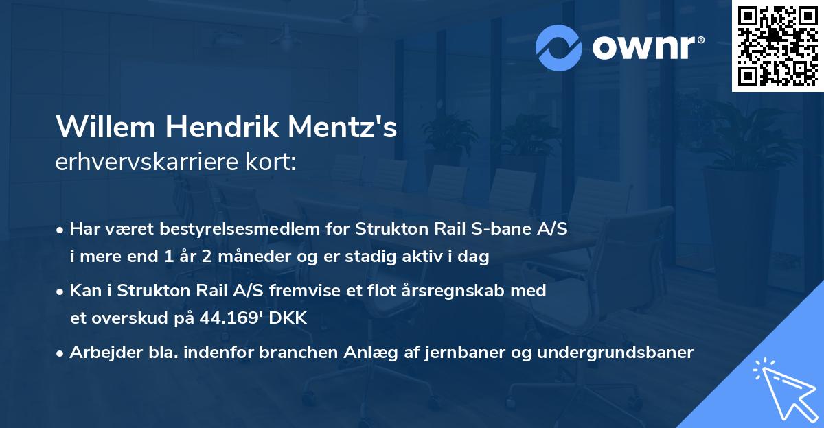 Willem Hendrik Mentz's erhvervskarriere kort