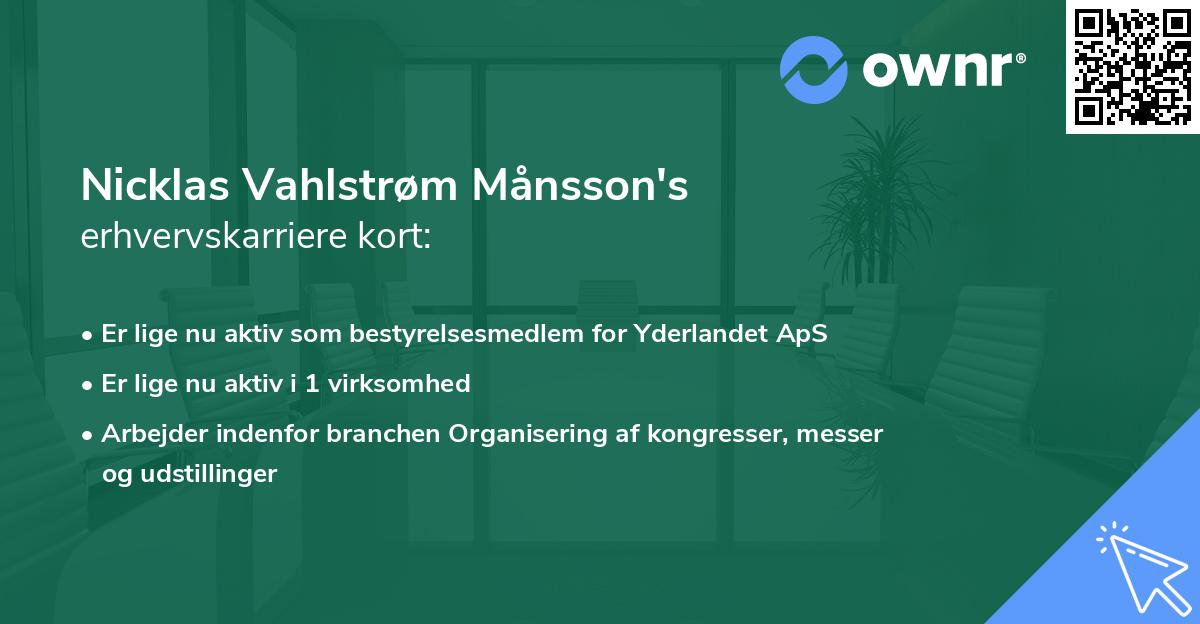 Nicklas Vahlstrøm Månsson's erhvervskarriere kort