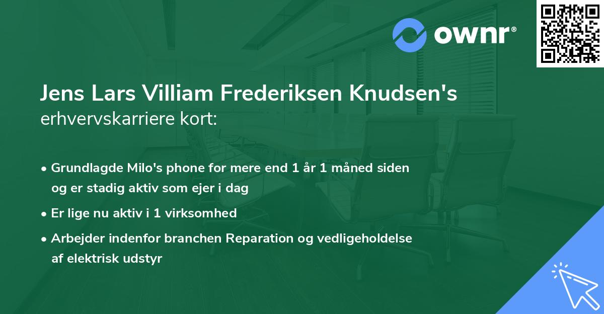 Jens Lars Villiam Frederiksen Knudsen's erhvervskarriere kort