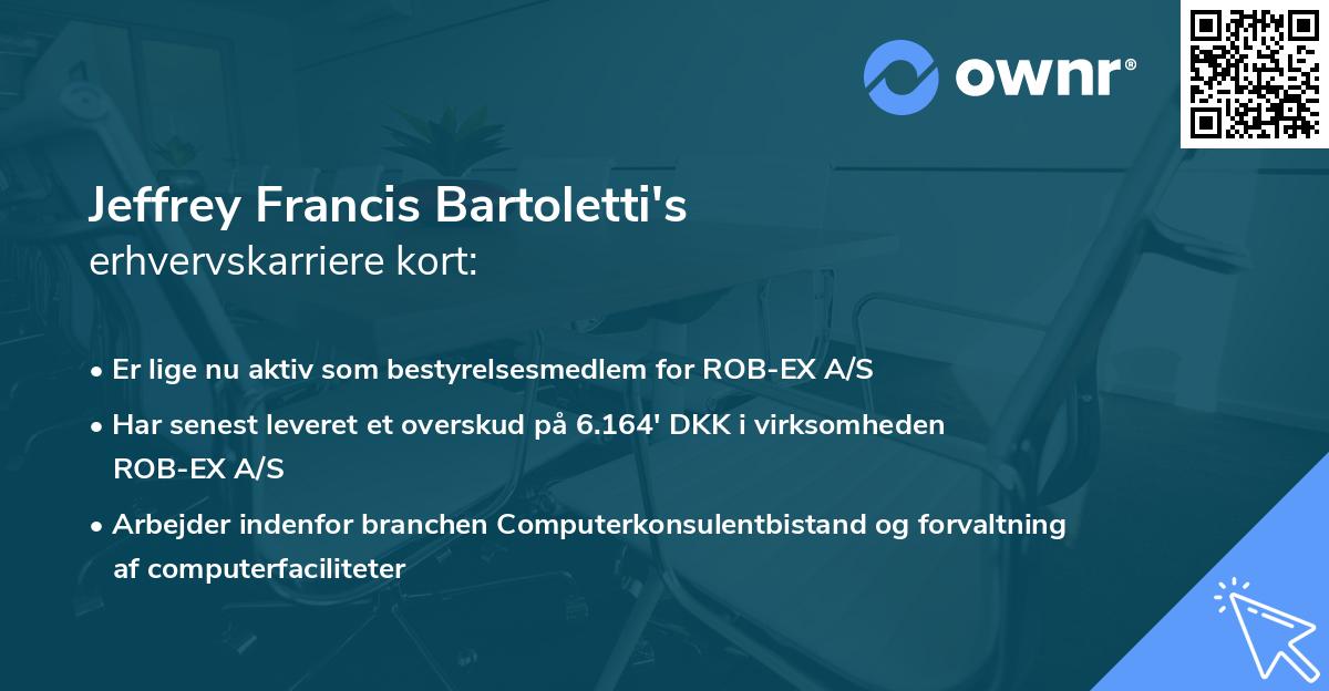 Jeffrey Francis Bartoletti's erhvervskarriere kort