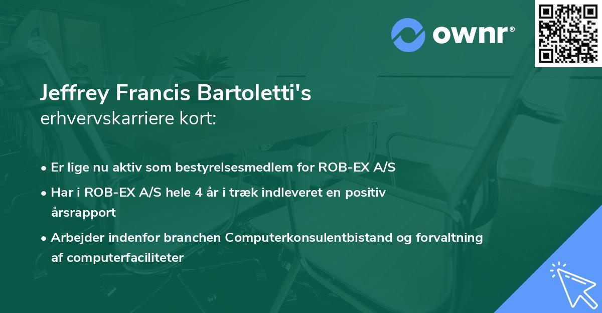 Jeffrey Francis Bartoletti's erhvervskarriere kort