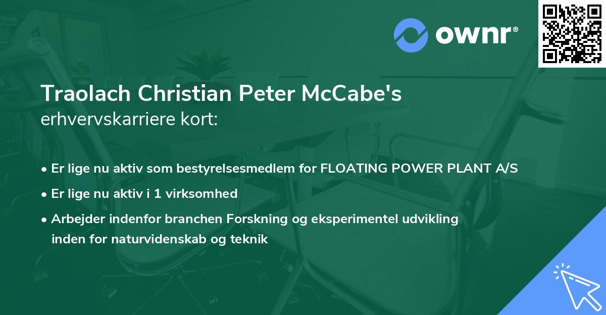 Traolach Christian Peter McCabe's erhvervskarriere kort