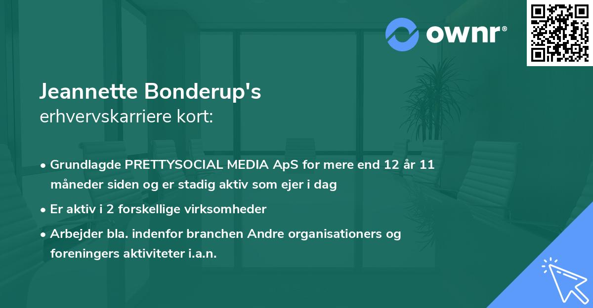 Jeannette Bonderup's erhvervskarriere kort
