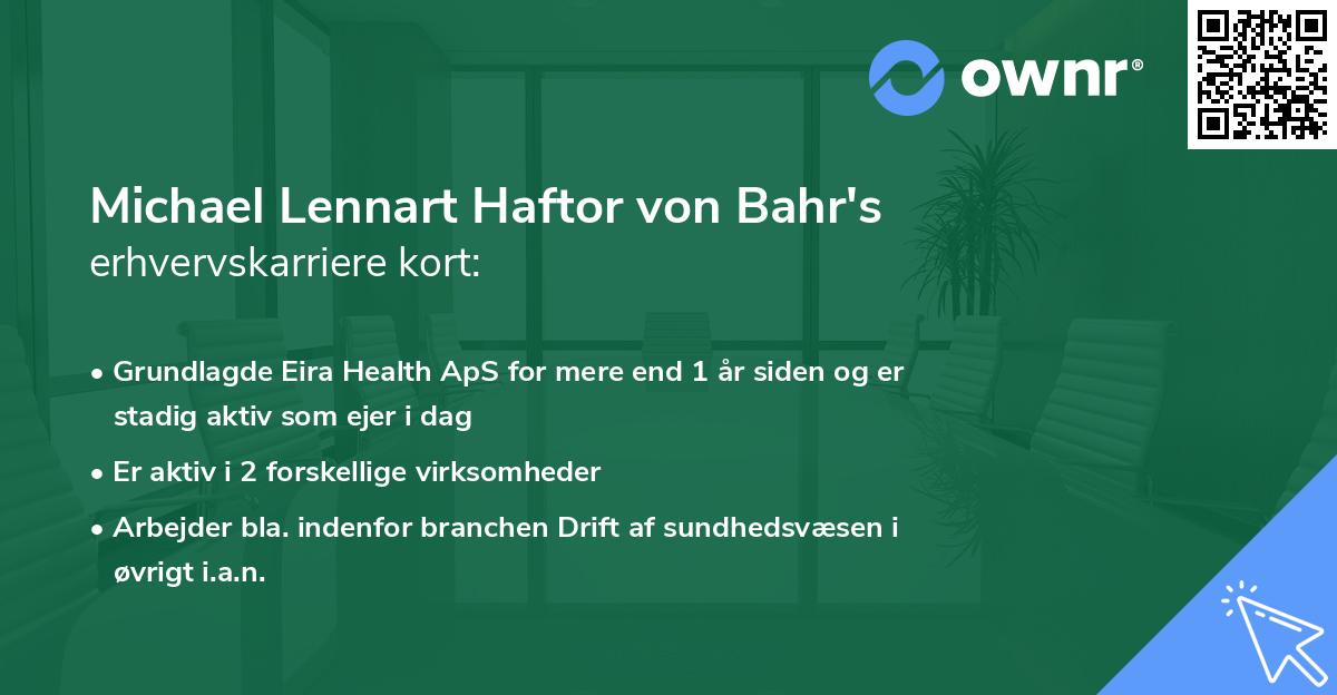 Michael Lennart Haftor von Bahr's erhvervskarriere kort