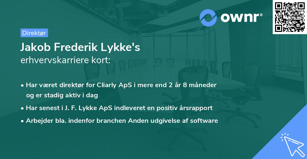 Jakob Frederik Lykke's erhvervskarriere kort