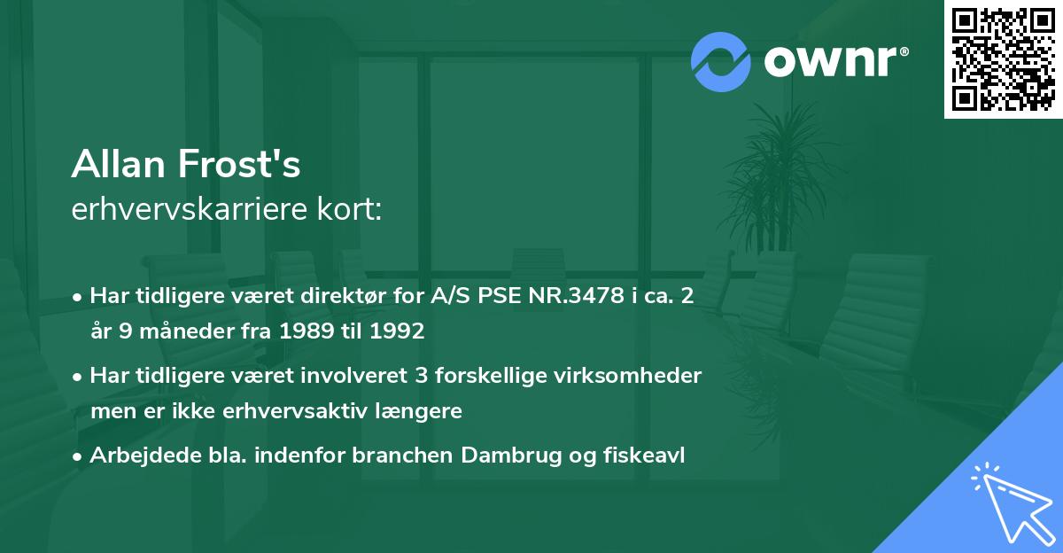 Allan Frost's erhvervskarriere kort