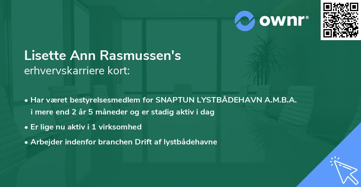 Lisette Ann Rasmussen's erhvervskarriere kort