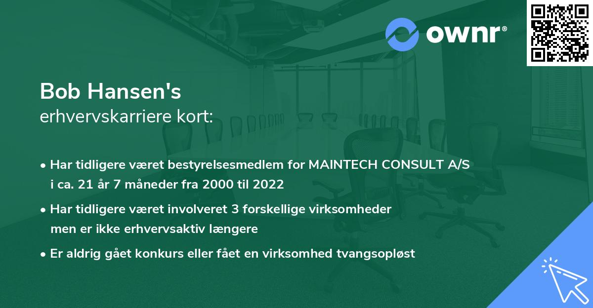 Bob Hansen's erhvervskarriere kort