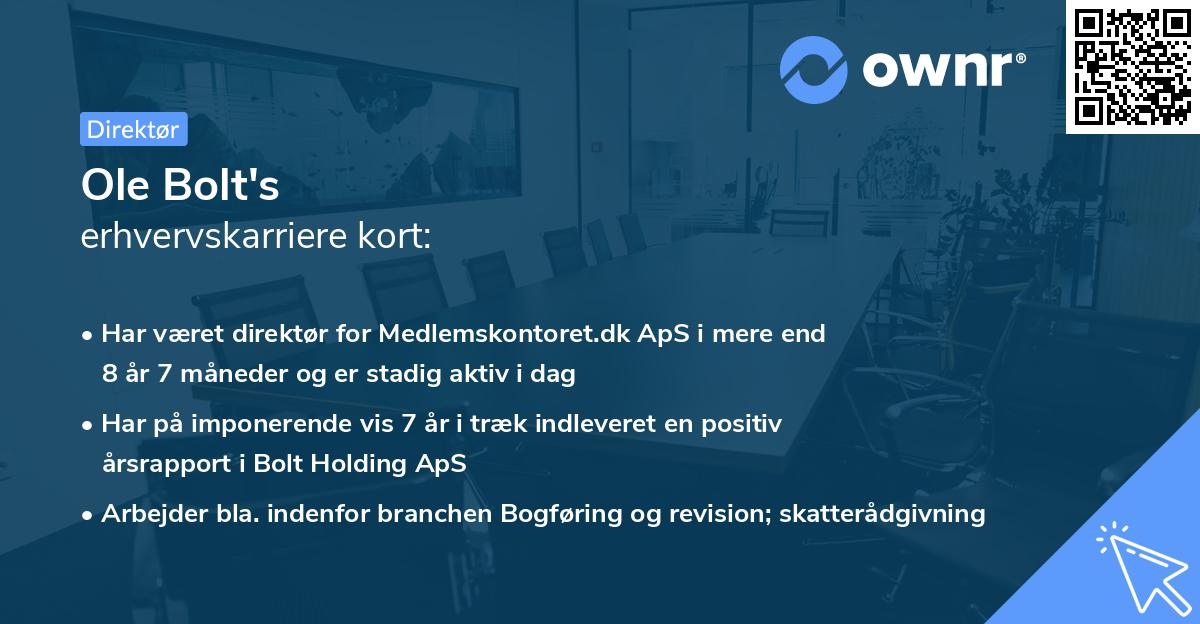 Ole Bolt's erhvervskarriere kort