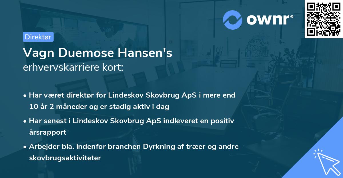 Vagn Duemose Hansen's erhvervskarriere kort
