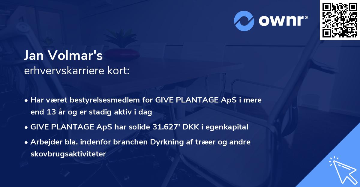 Jan Volmar's erhvervskarriere kort