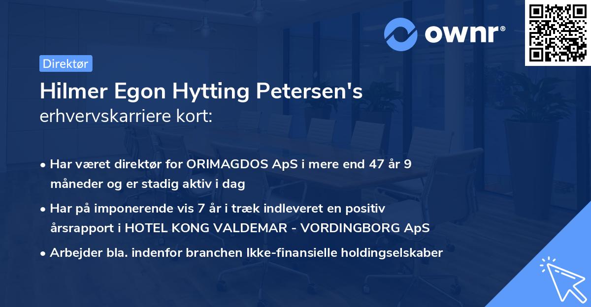 Hilmer Egon Hytting Petersen's erhvervskarriere kort