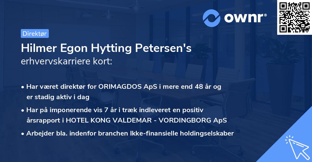 Hilmer Egon Hytting Petersen's erhvervskarriere kort