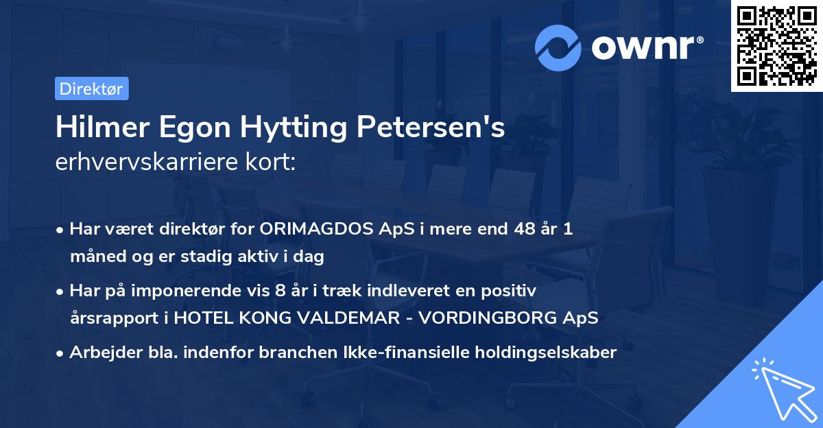 Hilmer Egon Hytting Petersen's erhvervskarriere kort